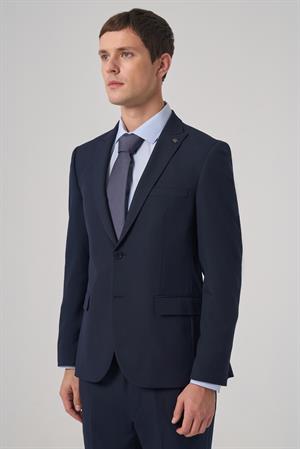 Erkek Lacivert Basic Düz Slim Fit Dar Kesim Çift Yırtmaç Takım Elbise