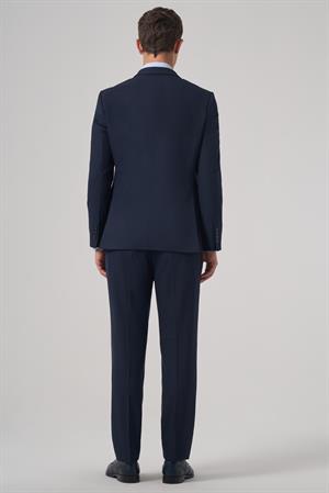 Erkek Lacivert Basic Düz Slim Fit Dar Kesim Çift Yırtmaç Takım Elbise