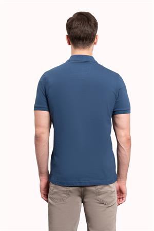 Erkek Marine Basic Düz %100 Pamuk Slim Fit Dar Kesim Kısa Kollu Polo Yaka Tişört