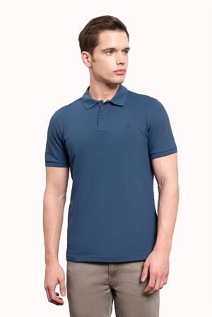 Erkek Marine Basic Düz %100 Pamuk Slim Fit Dar Kesim Kısa Kollu Polo Yaka Tişört