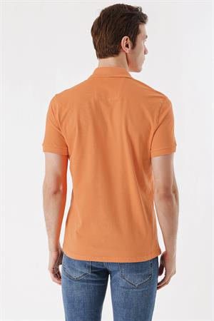 Erkek Oranj Basic Düz %100 Pamuk Slim Fit Dar Kesim Kısa Kollu  Polo Yaka Tişört