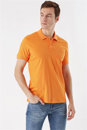 Erkek Oranj Basic Düz %100 Pamuk Slim Fit Dar Kesim Kısa Kollu  Polo Yaka Tişört