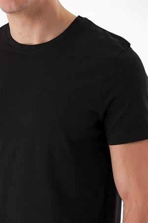 Erkek Siyah Basic Düz %100 Pamuk Bisiklet Yaka Slim Fit Dar Kesim Kısa Kollu Tişört