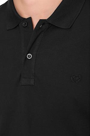 Erkek Siyah Basic Düz %100 Pamuk Slim Fit Dar Kesim Kısa Kollu Polo Yaka Tişört