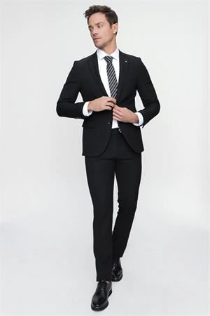 Erkek Siyah Basic Düz Slim Fit Dar Kesim 6 Drop Takım Elbise