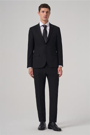 Erkek Siyah Basic Düz Slim Fit Dar Kesim Çift Yırtmaç Takım Elbise