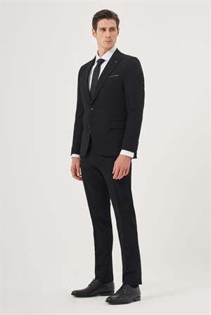 Erkek Siyah Basic Düz Slim Fit Dar Kesim 6 Drop Takım Elbise