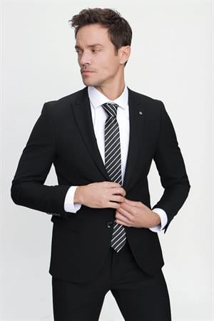 Erkek Siyah Basic Düz Slim Fit Dar Kesim 6 Drop Takım Elbise