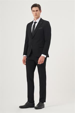 Erkek Siyah Basic Düz Slim Fit Dar Kesim 6 Drop Takım Elbise