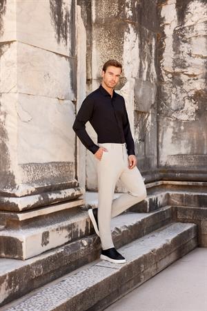 Erkek Siyah Slim Fit Dar Kesim Düz Sert Yaka Uzun Kollu Gömlek