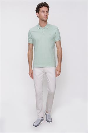 Erkek Su Yeşili Basic Düz %100 Pamuk Slim Fit Dar Kesim Kısa Kollu Polo Yaka Tişört