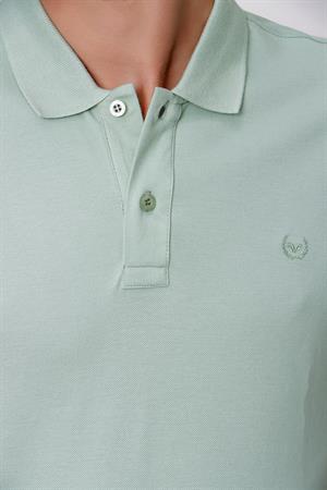 Erkek Su Yeşili Basic Düz %100 Pamuk Slim Fit Dar Kesim Kısa Kollu Polo Yaka Tişört