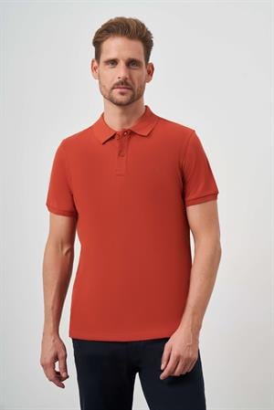 Erkek Tarçın Basic Düz %100 Pamuk Slim Fit Dar Kesim Kısa Kollu  Polo Yaka Tişört