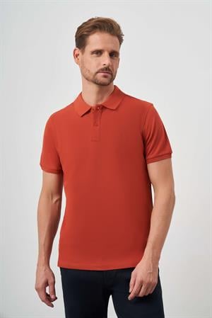 Erkek Tarçın Basic Düz %100 Pamuk Slim Fit Dar Kesim Kısa Kollu  Polo Yaka Tişört