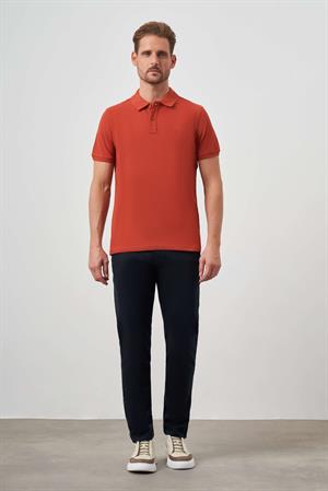 Erkek Tarçın Basic Düz %100 Pamuk Slim Fit Dar Kesim Kısa Kollu  Polo Yaka Tişört