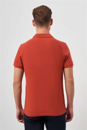 Erkek Tarçın Basic Düz %100 Pamuk Slim Fit Dar Kesim Kısa Kollu  Polo Yaka Tişört