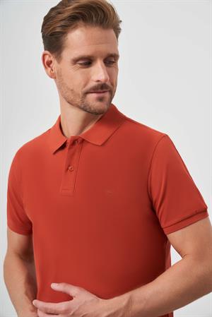 Erkek Tarçın Basic Düz %100 Pamuk Slim Fit Dar Kesim Kısa Kollu  Polo Yaka Tişört