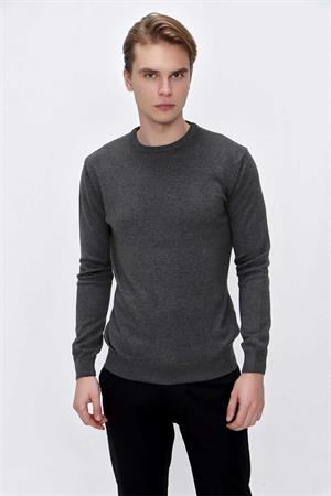 Gri Basic Dinamik Fit Rahat Kesim Bisiklet Yaka Triko Kazak