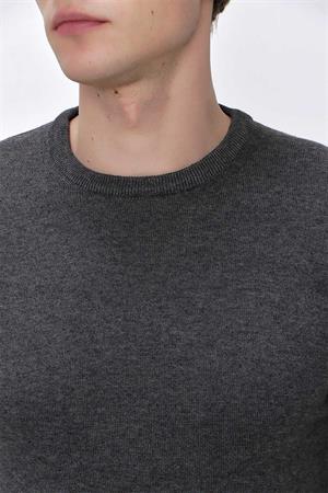 Gri Basic Dinamik Fit Rahat Kesim Bisiklet Yaka Triko Kazak