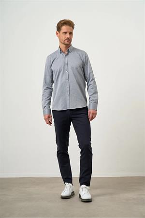 Gri Düğmeli Yaka Kolay Ütülenebilir Oxford Pamuklu Slim Fit Gömlek