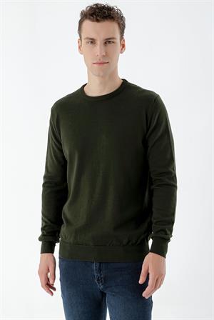 Haki Basic Dinamik Fit Rahat Kesim Bisiklet Yaka HEDİYE KUTULU Triko Kazak