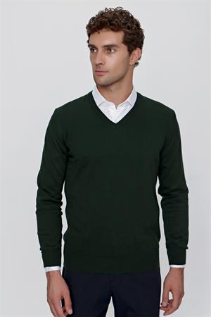 Haki Basic Dinamik Fit Rahat Kesim V Yaka Triko Kazak