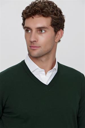 Haki Basic Dinamik Fit Rahat Kesim V Yaka Triko Kazak