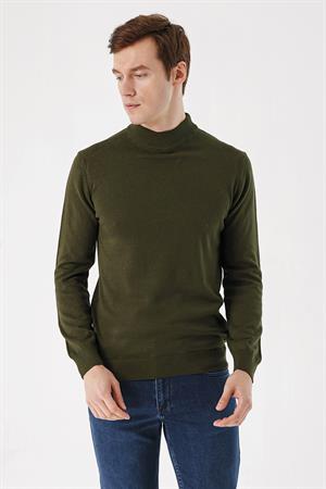 Haki Basic Dinamik Fit Rahat Kesim Yarım Balıkçı Yaka Triko Kazak