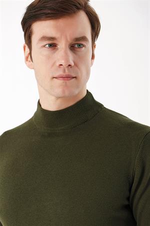 Haki Basic Dinamik Fit Rahat Kesim Yarım Balıkçı Yaka Triko Kazak