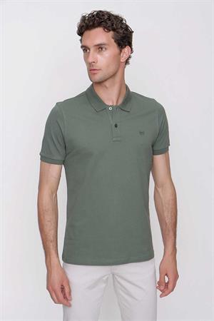 Haki Basic Düz %100 Pamuk Rahat Kesim Kısa Kollu HEDİYE KUTULU Polo Yaka Erkek Tişört