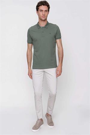 Haki Basic Düz %100 Pamuk Rahat Kesim Kısa Kollu HEDİYE KUTULU Polo Yaka Erkek Tişört