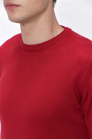 Kırmızı Basic Dinamik Fit Rahat Kesim Bisiklet Yaka Triko Kazak