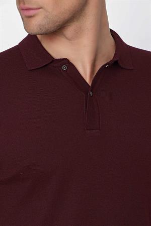 Koyu Bordo Basic Dinamik Fit Rahat Kesim Polo Yaka Triko Kazak