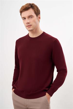 Koyu Bordo Basic Dinamik Fit Rahat Kesim Bisiklet Yaka HEDİYE KUTULU Triko Kazak