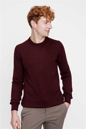 Koyu Bordo Basic Dinamik Fit Rahat Kesim Bisiklet Yaka Triko Kazak