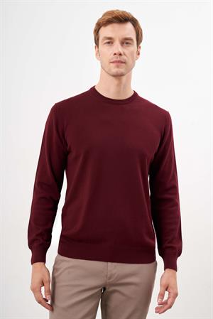 Koyu Bordo Basic Dinamik Fit Rahat Kesim Bisiklet Yaka HEDİYE KUTULU Triko Kazak