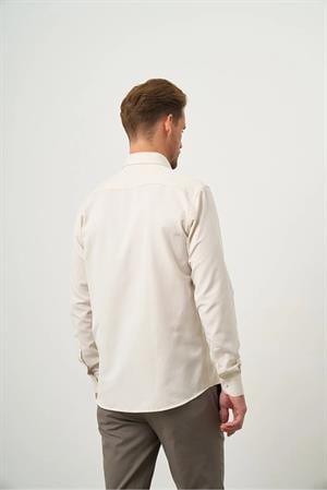 Kremrengi Düğmeli Yaka Kolay Ütülenebilir Oxford Pamuklu Slim Fit Gömlek