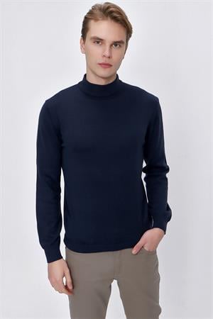 Lacivert Basic Dinamik Fit Rahat Kesim Yarım Balıkçı Yaka Triko Kazak