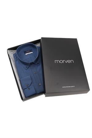Lacivert Slim Fit Düğmeli Yaka Oxford Kolay Ütülenebilir Pamuklu HEDİYE KUTULU Uzun Kollu Gömlek