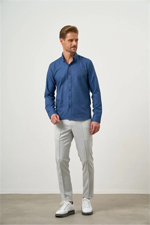 Lacivert Slim Fit Düğmeli Yaka Oxford Kolay Ütülenebilir Pamuklu HEDİYE KUTULU Uzun Kollu Gömlek