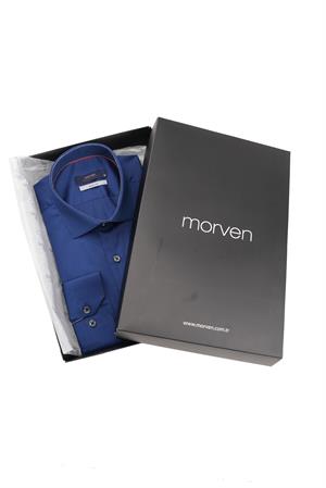 Lacivert Slim Fit Düz Sert Yaka Kolay Ütülenebilen HEDİYE KUTULU Uzun Kollu Erkek Gömlek