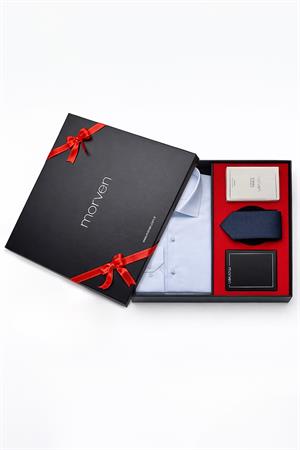 Mavi Erkek Stil Slim Fit Hediye Kutulu Gömlek, Kravat, Parfüm Ve Cüzdan Seti