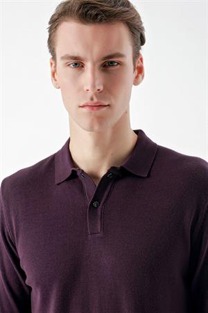 Mor Basic Dinamik Fit Rahat Kesim Polo Yaka HEDİYE KUTULU Triko Kazak