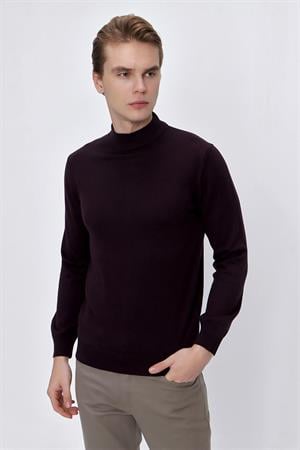 Mor Basic Dinamik Fit Rahat Kesim Yarım Balıkçı Yaka Triko Kazak