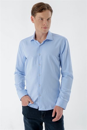 Morven Erkek A. MAVİ Parma Armür Şamre Desenli Slim Fit Gömlek