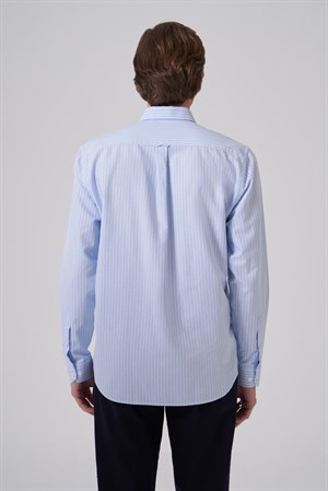 Morven Erkek A. MAVİ Pamuk Trend Çizgili Dynamic Fit Düğmeli Yaka Gömlek