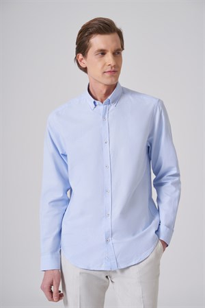 Morven Erkek A. MAVİ Pamuk Trend Düz Dynamic Fit Düğmeli Yaka Gömlek