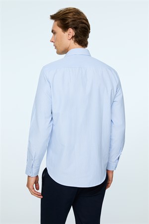 Morven Erkek A. MAVİ Polyester Trend Çizgili Dynamic Fit Sert Yaka Gömlek