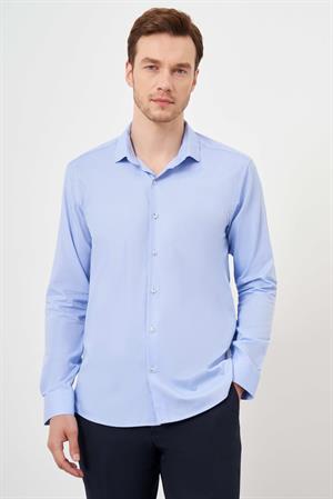 Morven Erkek A. MAVİ Pamuk Baskılı Desenli  İtalyan Yaka Slim Fit Gömlek