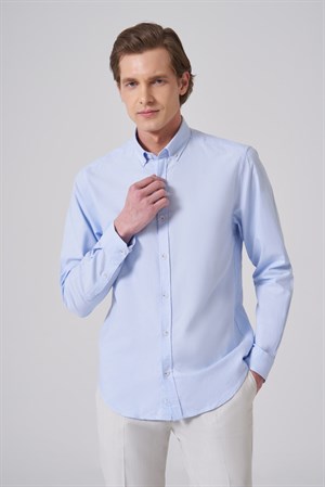 Morven Erkek A. MAVİ Pamuk Trend Düz Dynamic Fit Düğmeli Yaka Gömlek